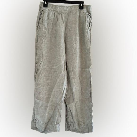 Tahari Linen Wide Leg Pants L Green-Gray Coastal Cowgirl Quiet Luxury - Picture 2 of 5